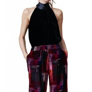 NEW GO BY GO SILK velvet tie it back top in washed black